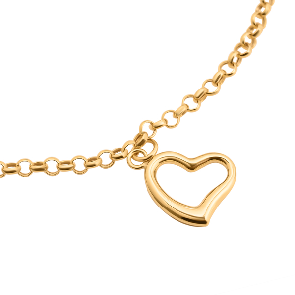 9K Yellow Gold Bracelet With Heart Charm (Size 7.25) With Spring Ring Clasp