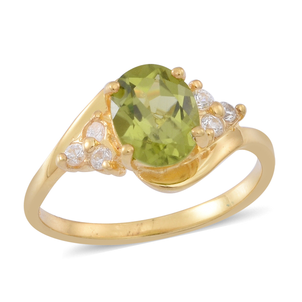 AA Hebei Peridot (Ovl 2.00 Ct), Natural White Cambodian Zircon Ring in Yellow Gold Overlay Sterling 