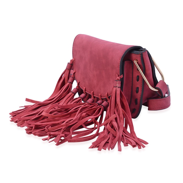 Burgundy Colour Crossbody Bag with Tassels and Shoulder Strap (Size 19x15.5x10 Cm)