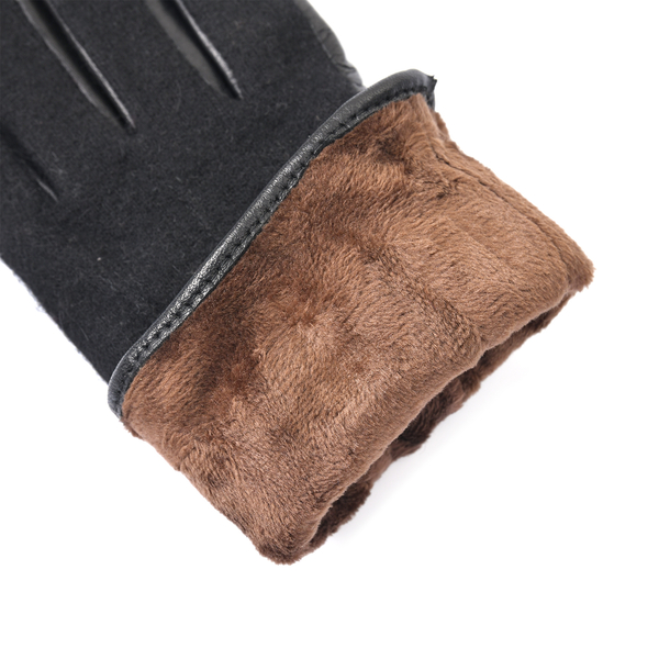 100% Genuine Leather Gloves (Size 21x10cm) - Black