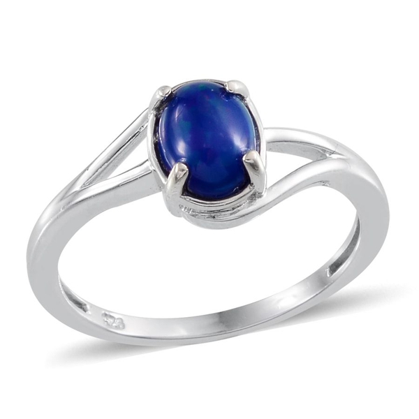 Blue Ethiopian Opal (Ovl) Solitaire Ring in Platinum Overlay Sterling Silver 0.750 Ct.