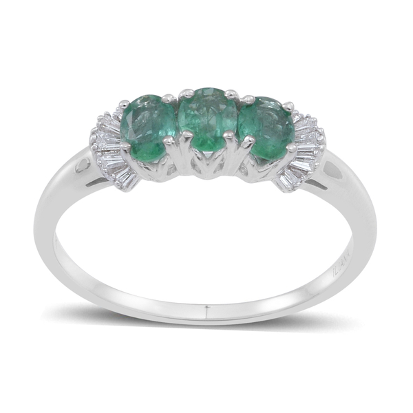 ILIANA 18K W Gold Kagem Zambian Emerald (Ovl), Diamond Ring 1.150 Ct.