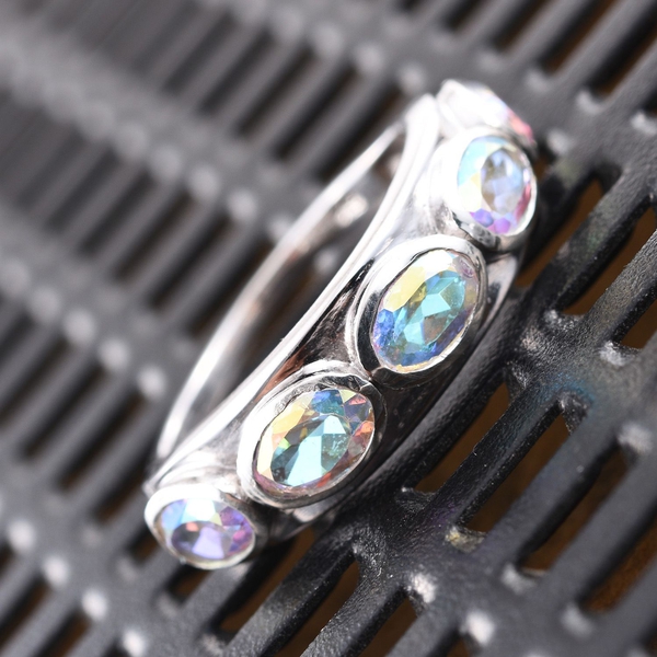 Mercury Mystic Topaz (Ovl) 5 Stone Ring in Platinum Overlay Sterling Silver 2.500 Ct.
