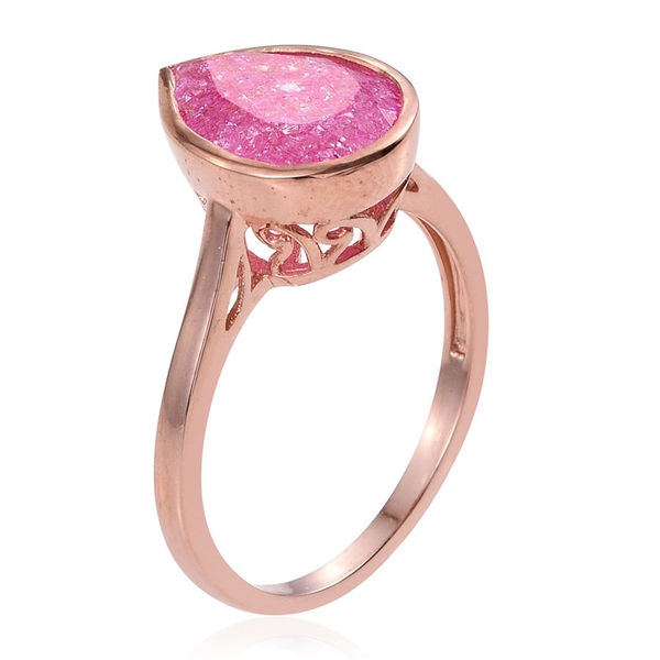 Hot Pink Crackled Quartz (Pear) Solitaire Ring in Rose Gold Overlay Sterling Silver 4.750 Ct.