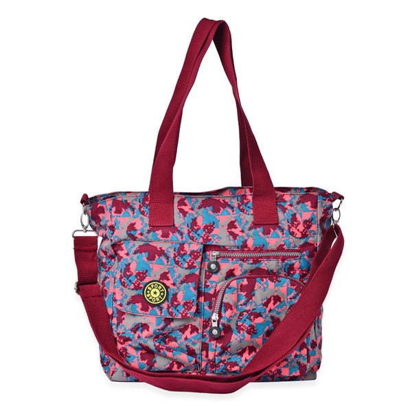 Designer Inspired Burgundy, Green and Multi Colour Printed Hand Bag With External Pocket (Size 33x32