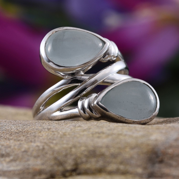 Espirito Santo Aquamarine (Pear) Crossover Ring in Platinum Overlay Sterling Silver 6.500 Ct.