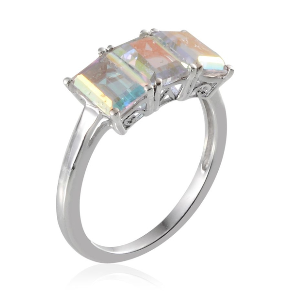 Mercury Mystic Topaz (Oct) Trilogy Ring in Platinum Overlay Sterling Silver 3.250 Ct.