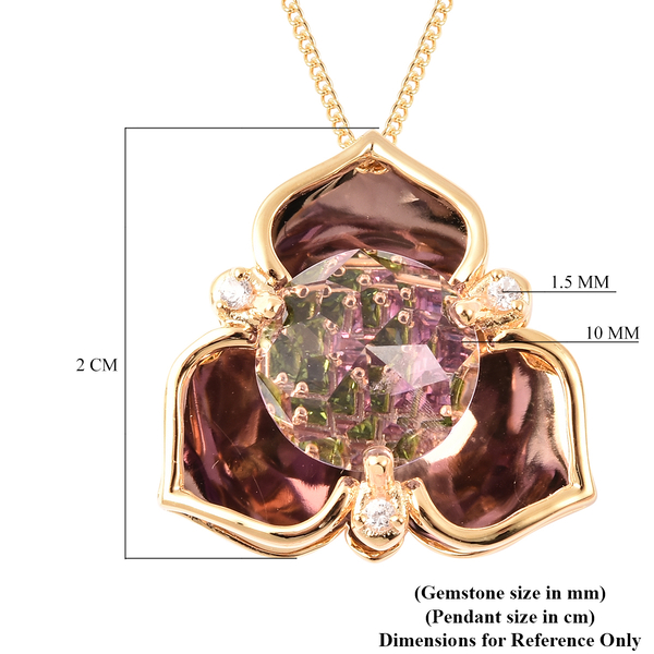 Galatea DavinChi Cut Collection - Amethyst, Mozambique Garnet, Natural Cambodian Zircon and Chrome Diopside Pendant with Chain (Size 18) in Yellow Gold Overlay Sterling Silver 3.07 Ct.