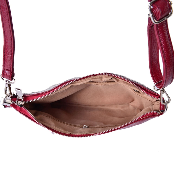 Classic Red Silver Beads Tassels Crossbody Bag with Adjustable and Removable Shoulder Strap (Size 28x18x3 Cm)