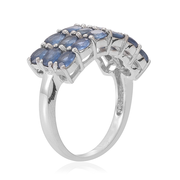Kanchanaburi Blue Sapphire (Ovl) Ring in Rhodium Plated Sterling Silver 3.500 Ct.