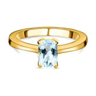 Aquamarine Solitaire Ring in Yellow Gold Overlay Sterling Silver