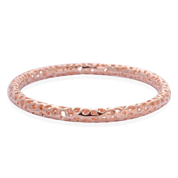 RACHEL GALLEY Rose Gold Overlay Sterling Silver Allegro Bangle (Size 8.5 / Extra Large), Silver wt 17.90 Gms.