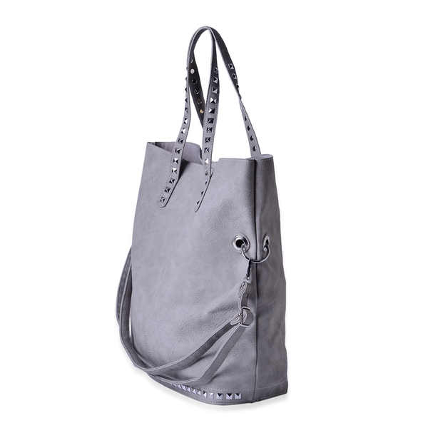 Set of 2 - Grey Colour Large with Adjustable, Removable Shoulder Strap and Small Handbag (Size 42x40x15 Cm and 27x25x9 Cm)