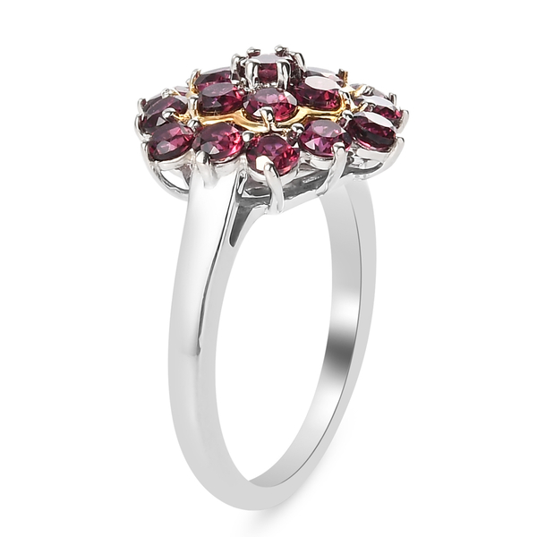 Rhodolite Garnet Cluster Ring in Yellow and Platinum Overlay Sterling Silver 2.34 Ct.