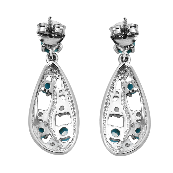 Arizona Sleeping Beauty Turquoise and Natural Cambodian Zircon Dangling Earrings (with Push Back) in Platinum Overlay Sterling Silver 1.81 Ct.