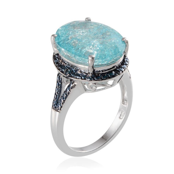 Blue Crackled Quartz (Ovl 10.25 Ct), Blue Diamond Ring in Platinum Overlay Sterling Silver 10.270 Ct.