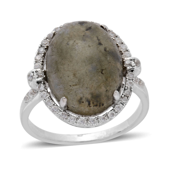 Labradorite (Ovl 7.50 Ct), Simulated White Diamond Ring in Silver Tone 10.600 Ct.