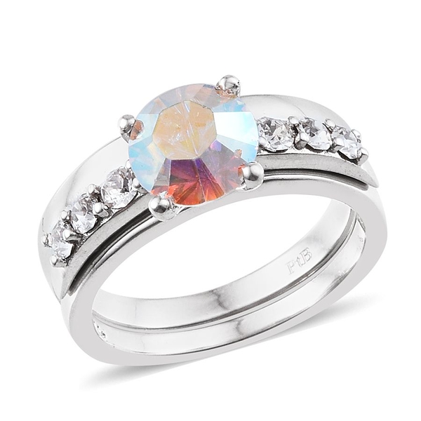 Set of 4 -  - Topaz Colour Crystal, AB Crystal, Light Siam Crystal and White Crystal Ring in ION Plated Platinum Bond 6.000 Ct.