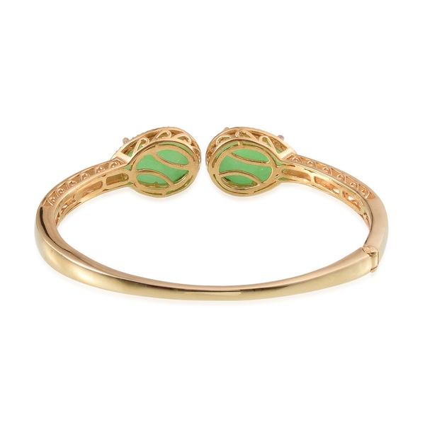 Green Jade (Pear), Diamond Bangle (Size 7.5) in 14K Gold Overlay Sterling Silver 24.030 Ct.