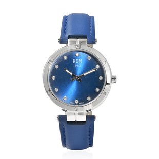 EON 1962 Swiss Movement Blue Dial Diamond Studded 5ATM Water Resistant Watch with Blue Leather Strap