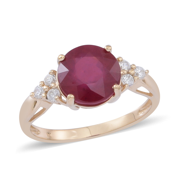 9K Y Gold African Ruby (Rnd 4.50 Ct), Natural Cambodian White Zircon Ring 5.000 Ct.