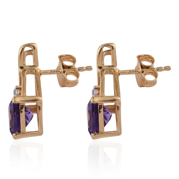 Amethyst (Trl), Simulated Diamond Earrings (with Push Back) in 14K Gold Overlay Sterling Silver 2.000 Ct.