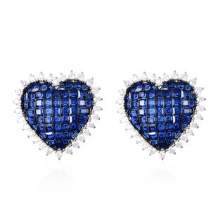 Lustro Stella - Mystery Setting Simulated Blue Sapphire and Simulated Diamond Heart Earrings (with C
