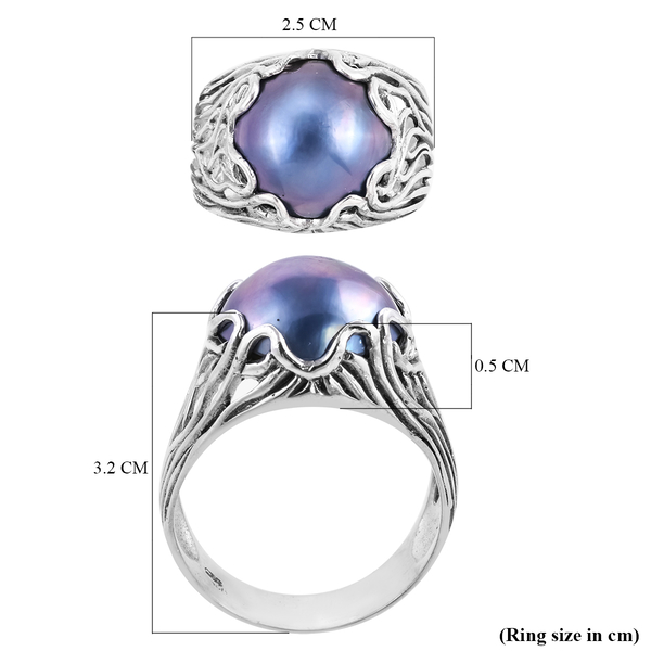 Royal Bali Collection - Mabe Blue Pearl (Rnd 14-15 mm) Ring in Sterling Silver