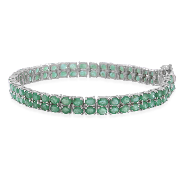 AAA Kagem Zambian Emerald (Ovl) Bracelet (Size 7.5) in Rhodium Plated Sterling Silver 13.000 Ct.