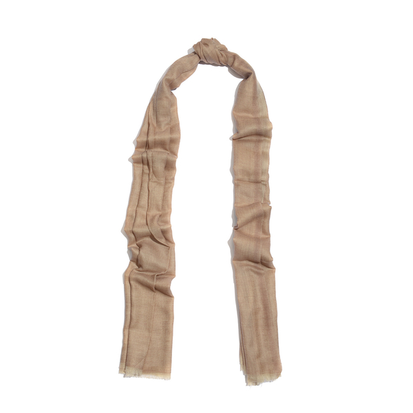 88% Merino Wool and 12% Silk Light Brown Colour Reversible Scarf (Size 200x70 Cm)