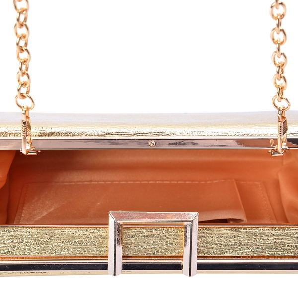 Golden Colour Satin Finish Clutch Bag with Removable Chain Strap (Size 18x12x2.5 Cm)