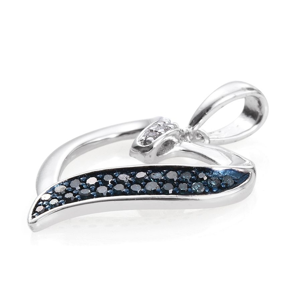 Blue Diamond, White Diamond Heart Pendant in Platinum Overlay Sterling Silver 0.265 Ct.