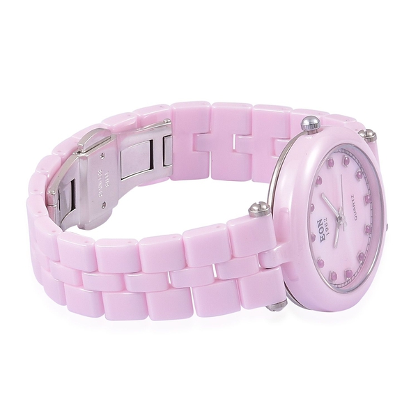 EON Pink Ceramic SWISS MOVEMENT Ruby Studded Mother of Pearl Sapphire Glass Watch