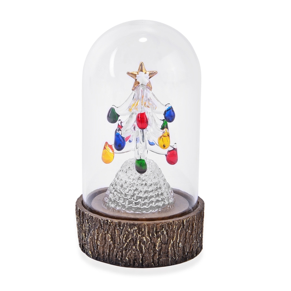 Home Decor - LED Light Multi Colour Christmas Tree with Glass Cover (Size 15X8.7X8.7 Cm)
