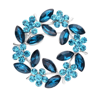 Blue Austrian Crystal and Simulated Apatite Brooch in Silver Tone
