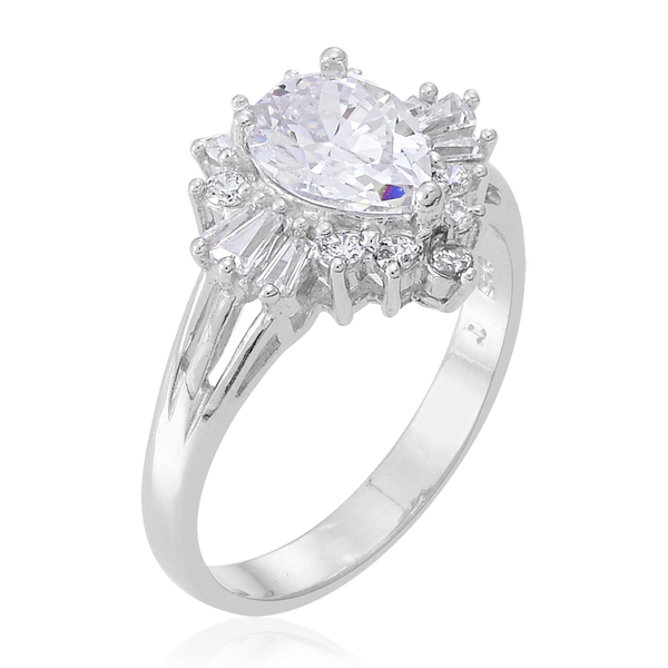 ELANZA AAA Simulated Diamond (Pear) Ring in Rhodium Plated Sterling Silver