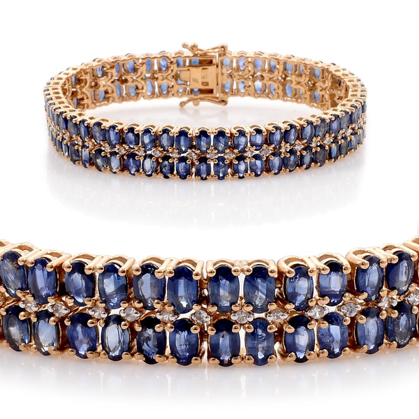 AAA Kanchanaburi Blue Sapphire (Ovl), White Sapphire Bracelet in 14K Gold Overlay Sterling Silver (S
