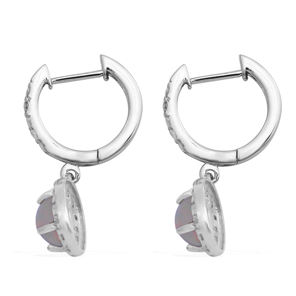 Ethiopian Welo Opal and Natural Cambodian Zircon Hoop Earrings in Rhodium Overlay Sterling Silver 2.03 Ct.