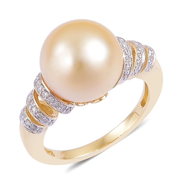 9K Yellow Gold AA South Sea Golden Pearl (Rnd 11.5-12mm), Diamond Ring