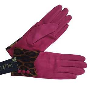 Ladies Animal Printed Suede Gloves - Pink