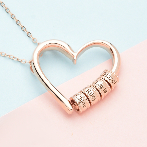 Personalised Engravable 4 Rings Heart Necklace in SIilver, Size-18"