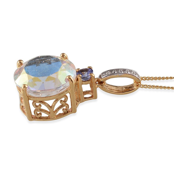 Mercury Mystic Topaz (Rnd 8.00 Ct), Tanzanite Pendant With Chain in 14K Gold Overlay Sterling Silver 8.100 Ct.
