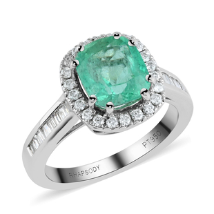 RHAPSODY 950 Platinum AAAA Boyaca Colombian Emerald and Diamond(VS/E-F) Ring 3.30 Ct, Platinum Wt. 7
