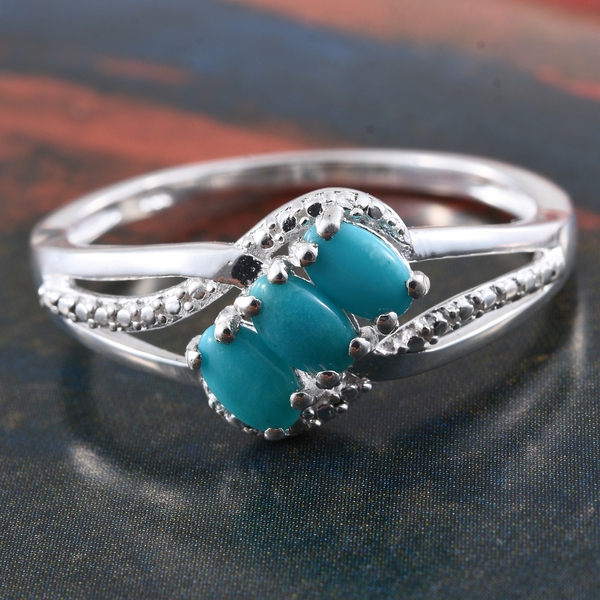 One Time Deal - Arizona Sleeping Beauty Turquoise (Ovl) Trilogy Ring in Sterling Silver. 0.75ct