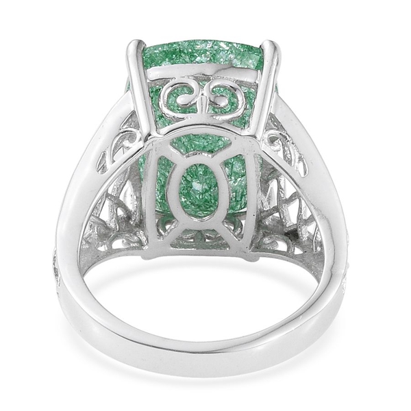 Emerald Green Crackled Quartz (Cush) Ring in Platinum Overlay Sterling Silver 14.750 Ct.