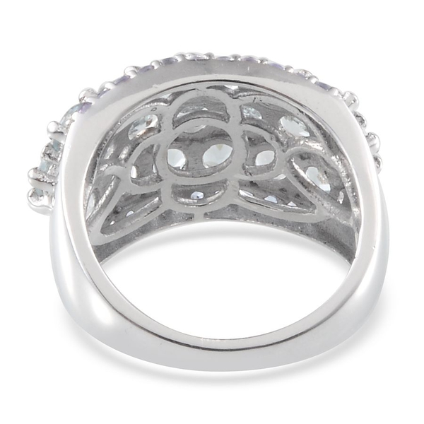 Espirito Santo Aquamarine (Rnd), Tanzanite Cluster Ring in Platinum Overlay Sterling Silver 3.150 Ct.