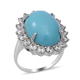 Arizona Sleeping Beauty Turquoise and Natural Cambodian Zircon Ring in Rhodium Overlay Sterling Silver 12.75 Ct.