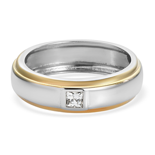 Lustro Stella Platinum and Yellow Gold Overlay Sterling Silver Solitaire Spinner Ring Made with Fine