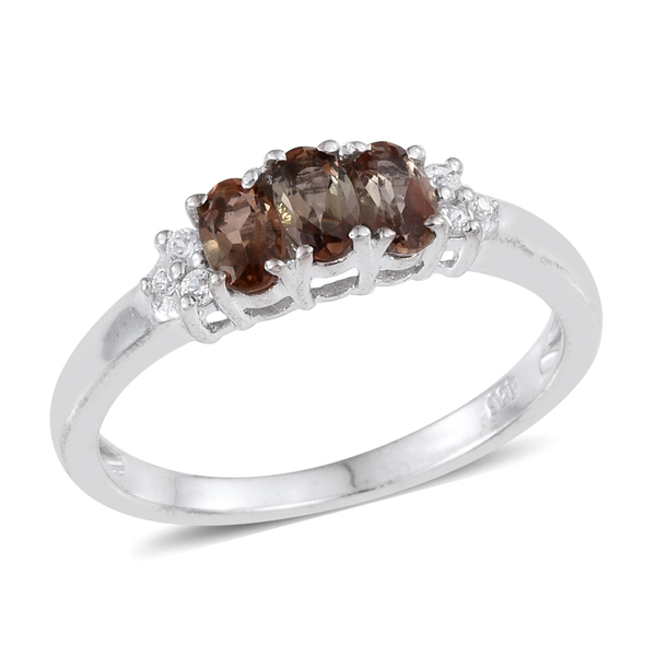 Jenipapo Andalusite (Ovl 0.65 Ct), Natural Cambodian Zircon Ring in Platinum Overlay Sterling Silver