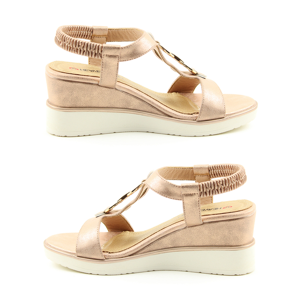 Heavenly Feet Milena Rose Gold Wedge Sandals with Elastic Ankle Strap (Size 3)